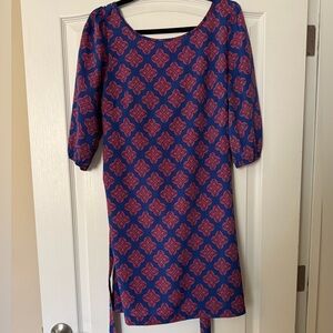 Francesca’s Blue and Orange Shift Dress with Belt